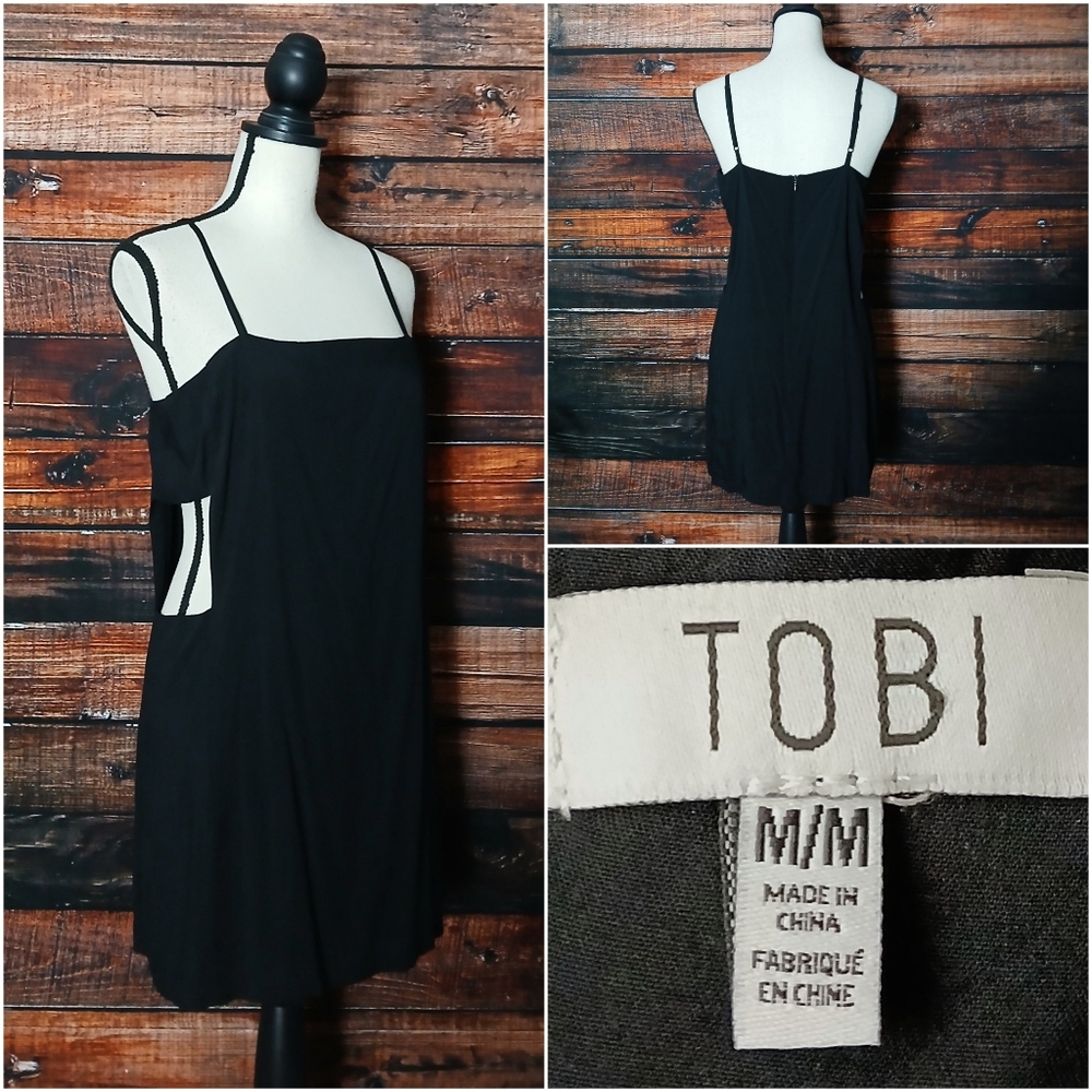TOBI Dress M Cutout Black Viscose Lined Zip Back LBD